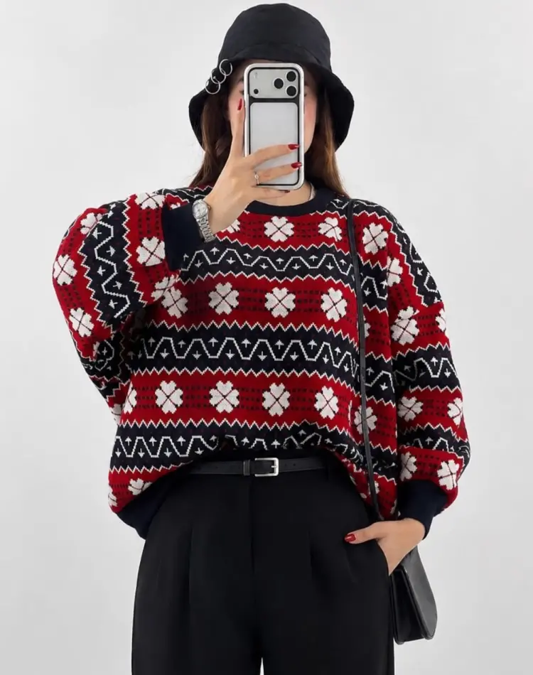 بافت اورسایز Fair Isle کلاسیک وینتیج ، خاص‌ ترین بافت سال زنانه مردانه کد 146